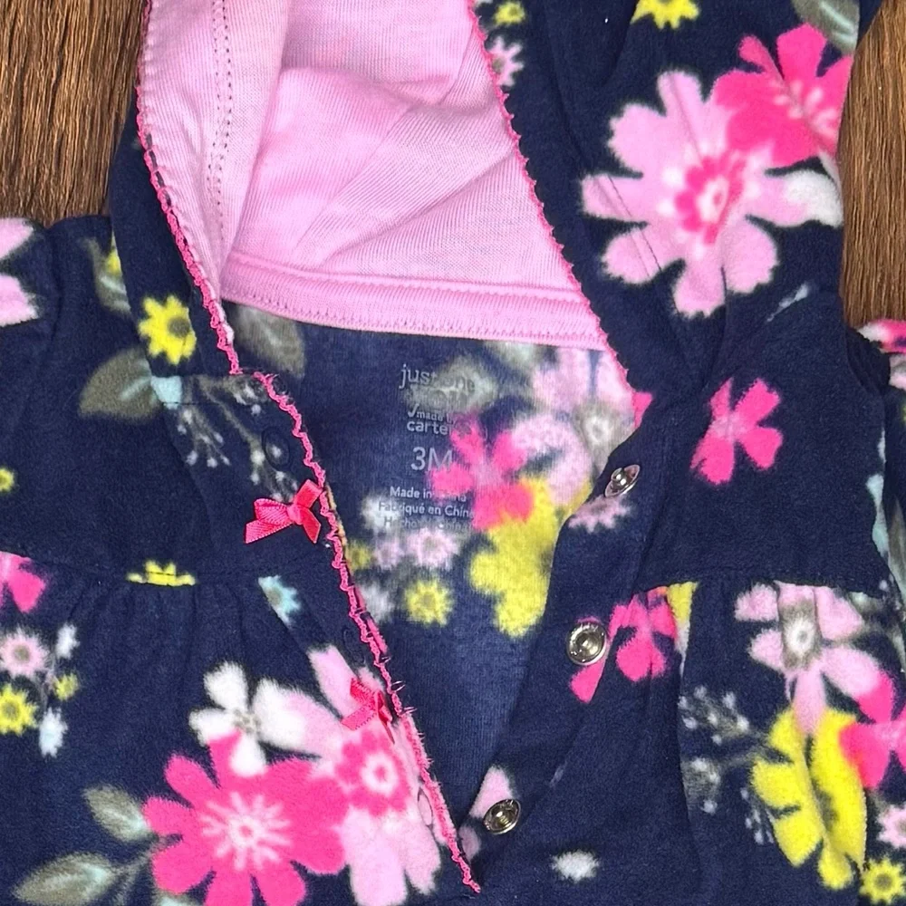 Carter’s floral fleece footie pajamas footless pjs baby girls 0-3 months Bundle